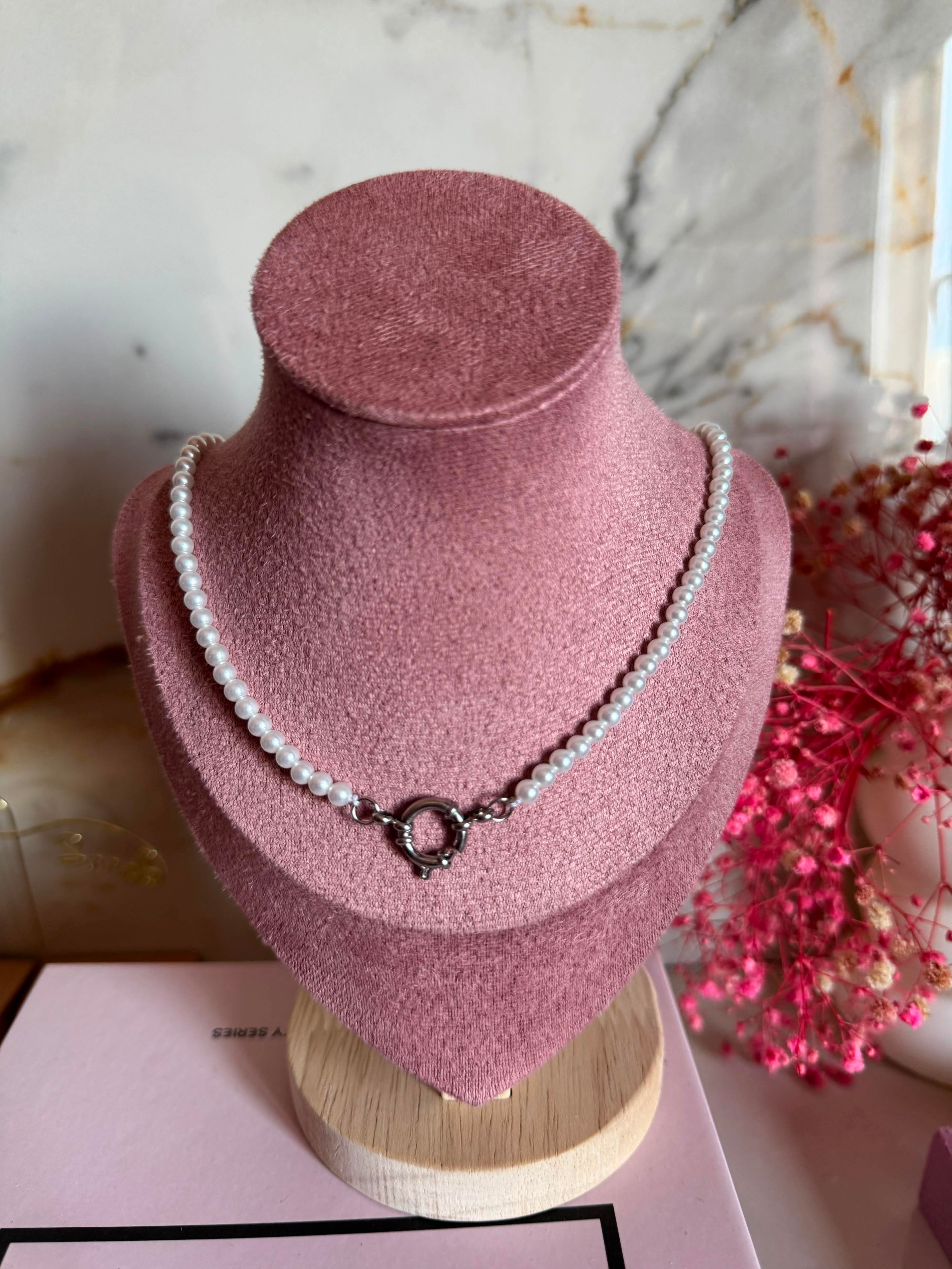 Collana Moschettone Perle Silver