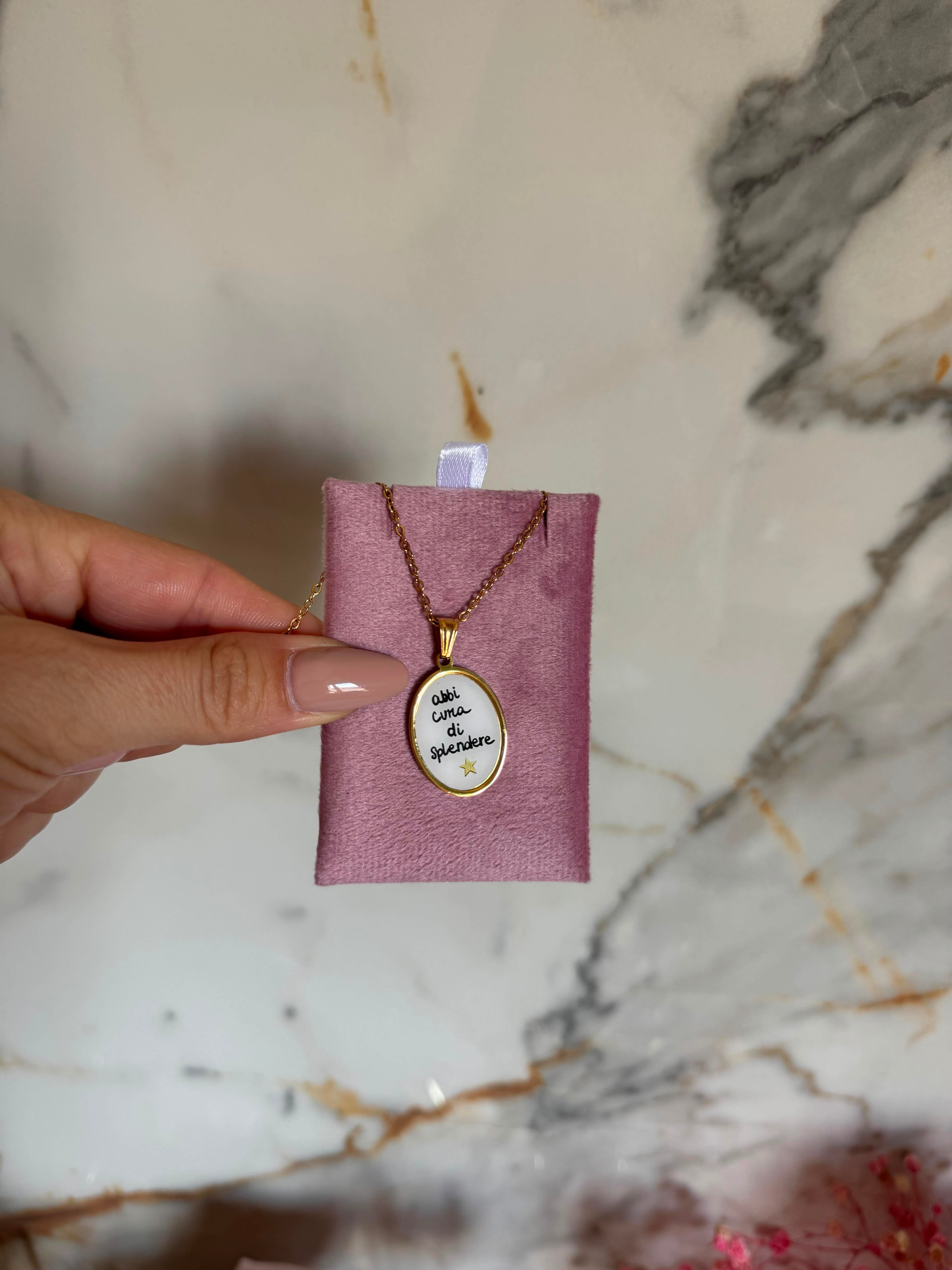 Collana Targhetta Abbi cura di splendere