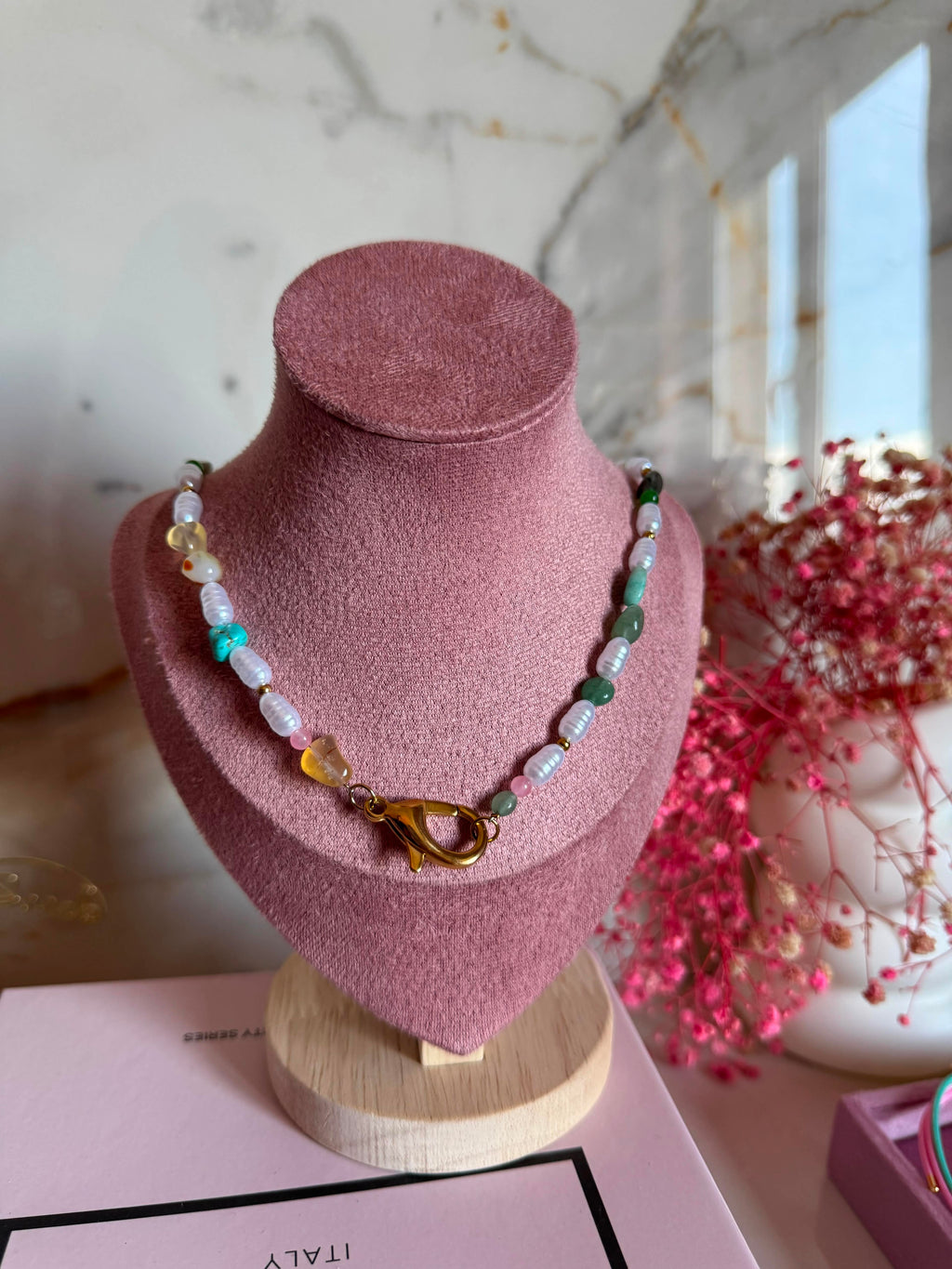 Collana Moschettone Perle Colorate