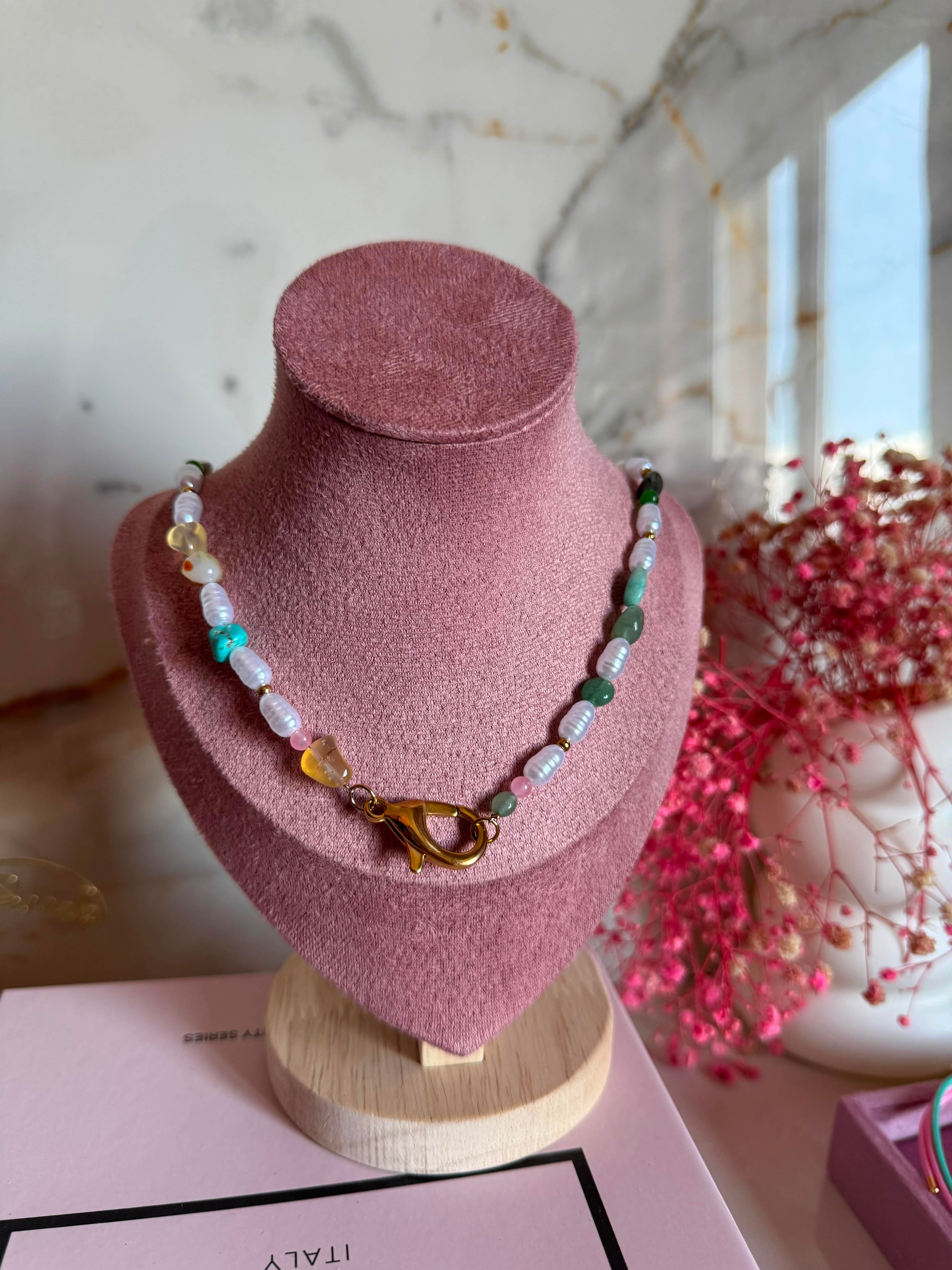 Collana Moschettone Perle Colorate