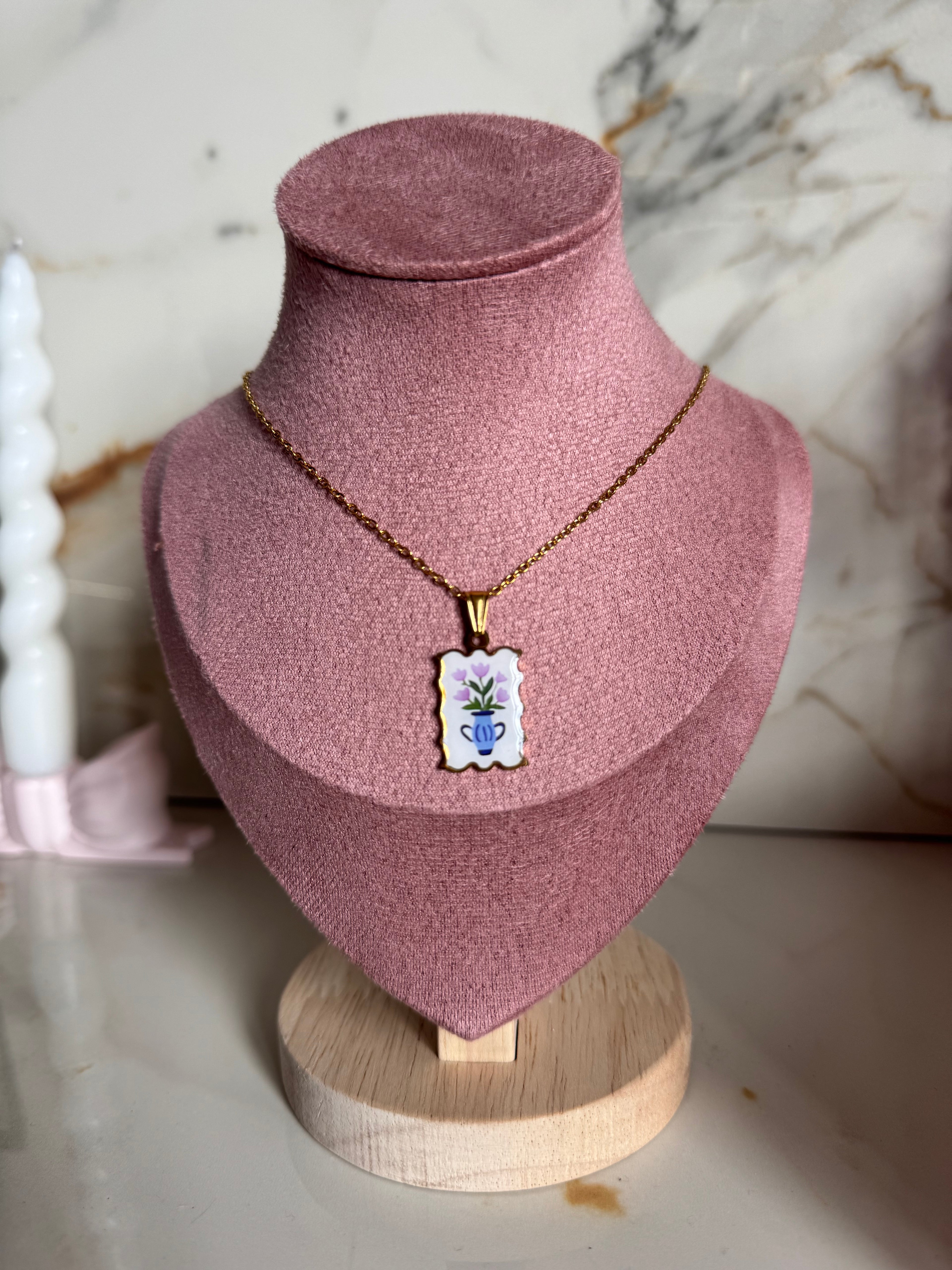 Collana Targhetta Vaso&Fiori
