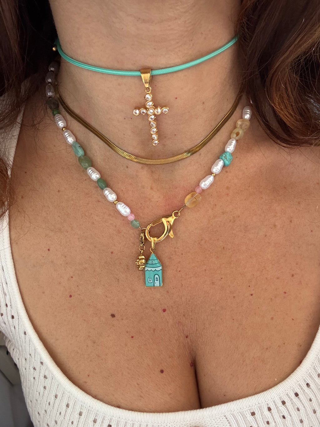 Collana Moschettone Perle Colorate