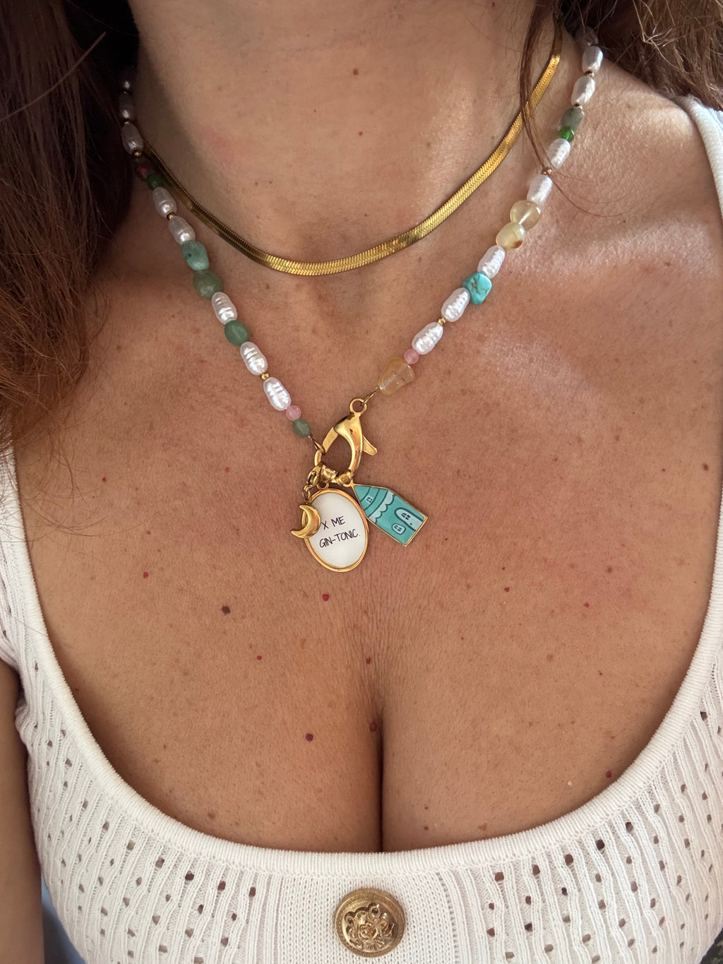 Collana Moschettone Perle Colorate