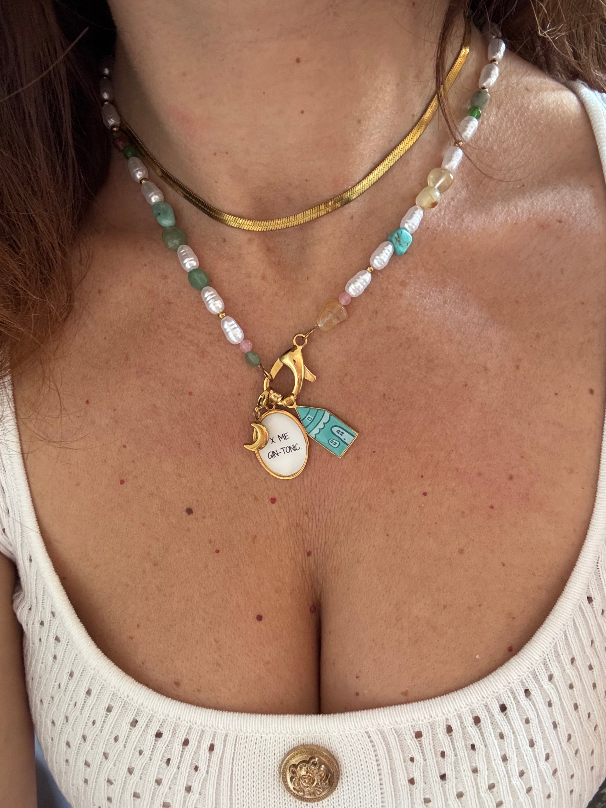 Collana Moschettone Perle Colorate
