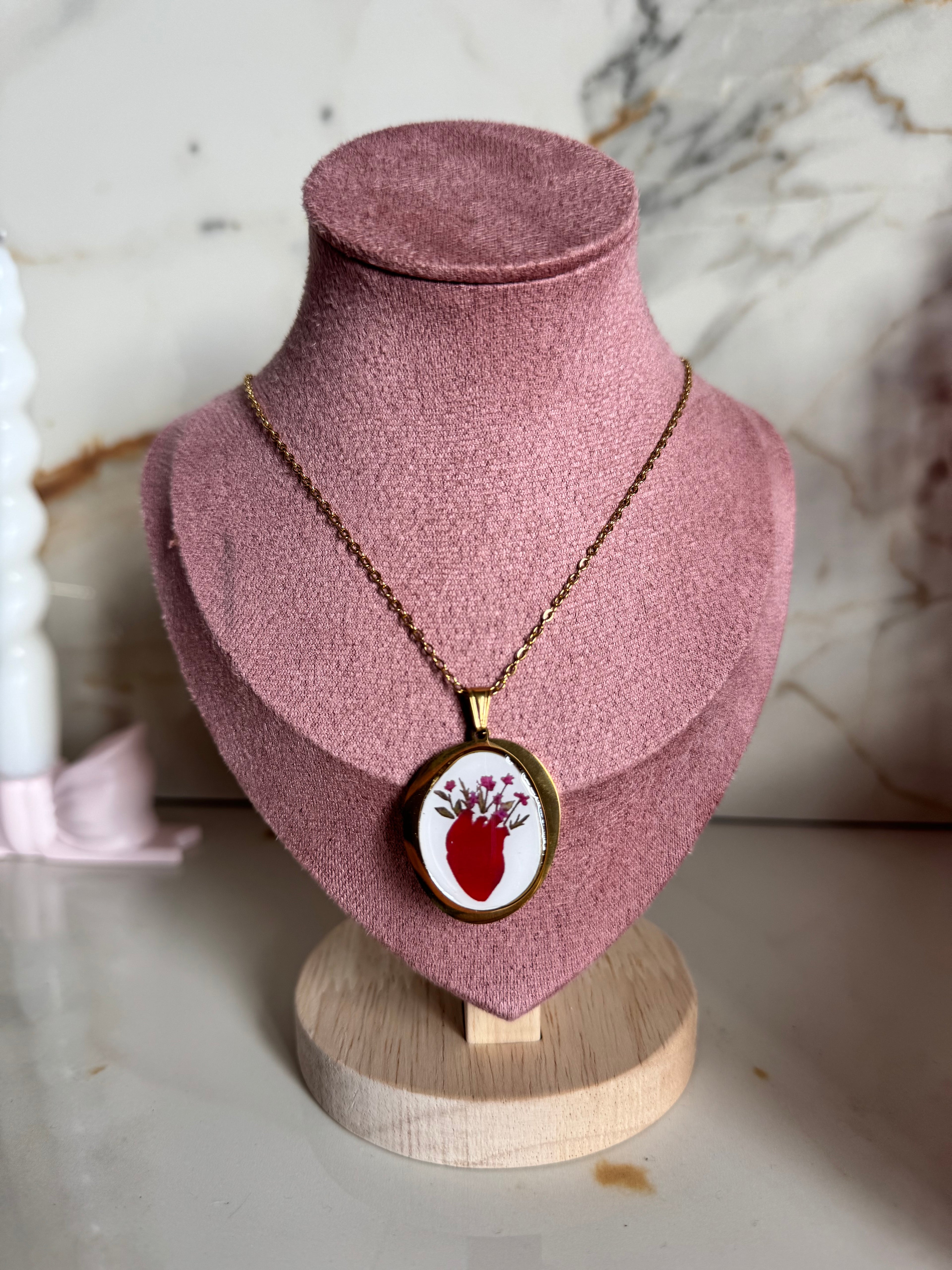 Collana Targhetta Cuore&Fiori
